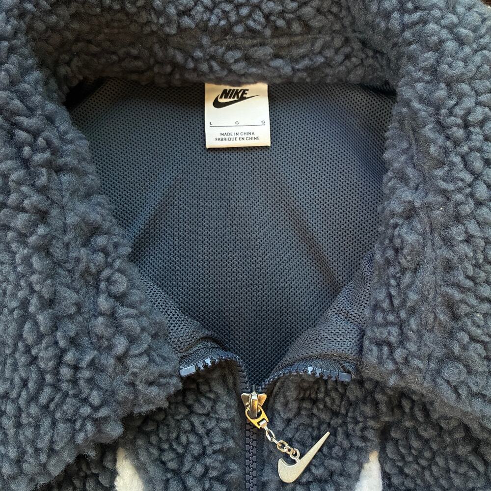 Nike Double Swoosh Sherpa Faux Fur Teddy Blue Full-Zip Jacket Size L - Picture 6 of 12